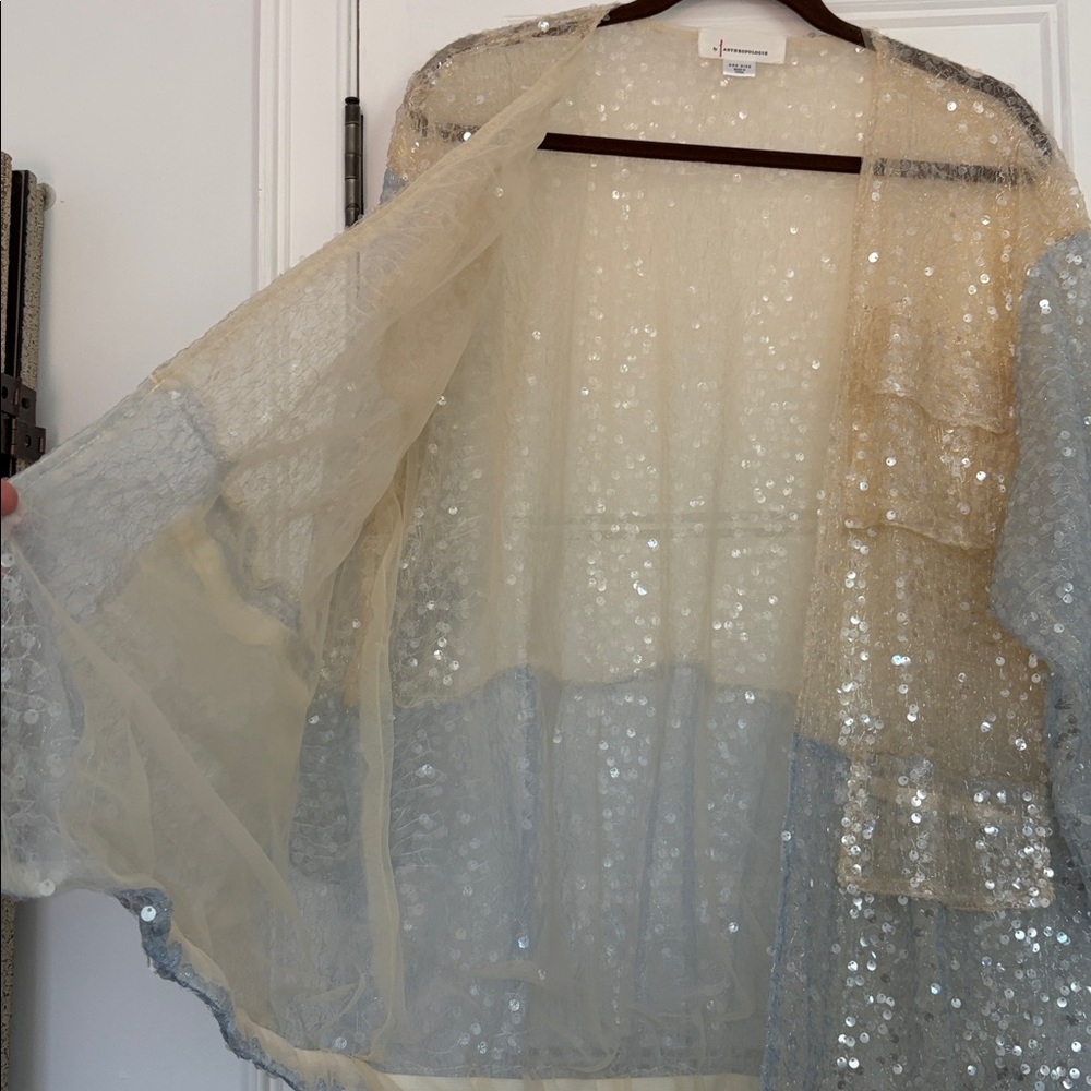 Anthropologie Cream Sequin Cardigan - Picture 8 of 9